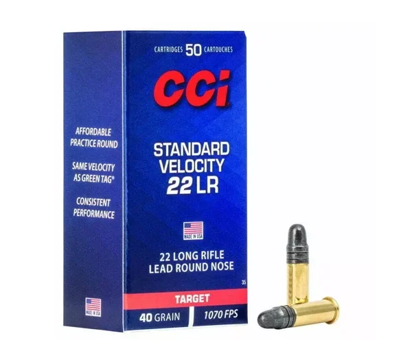 Munição CCI 22LR STANDARD VELOCITY TARGET OGIVAL 40GR – CX 50